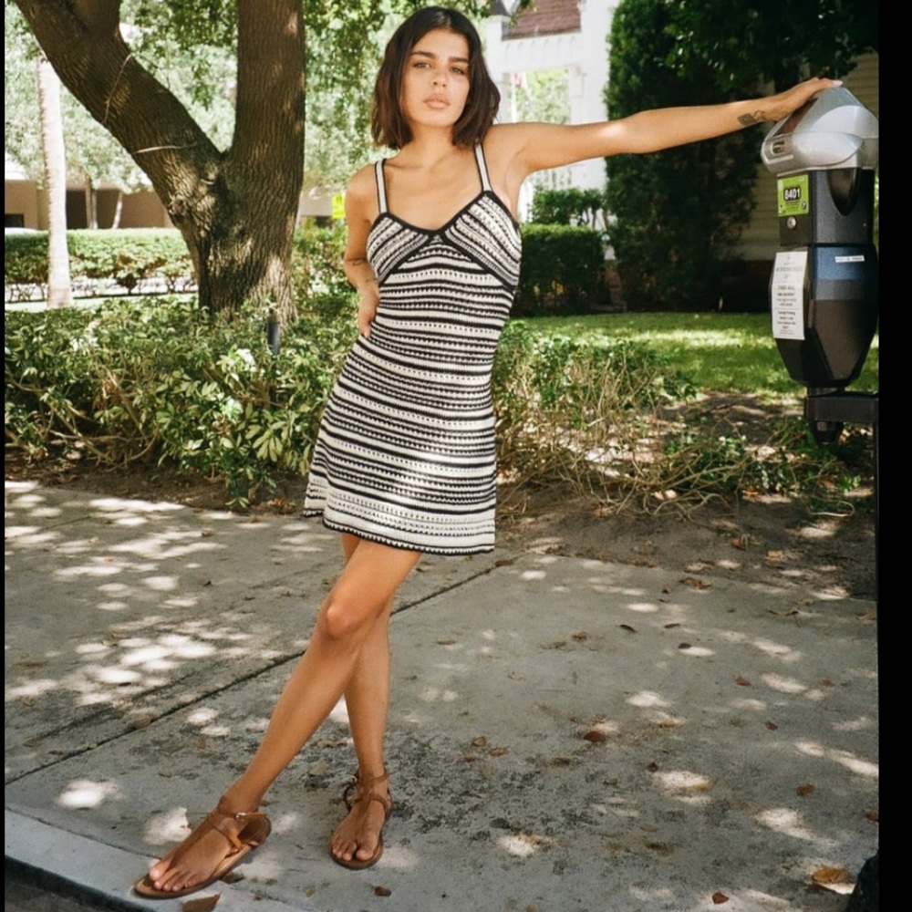 ZARA Striped Rustic Crochet Mini Dress Size Medium - Picture 6 of 11